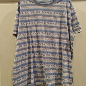 Men's Blue and Brown Patterned Short Sleeve Shirt